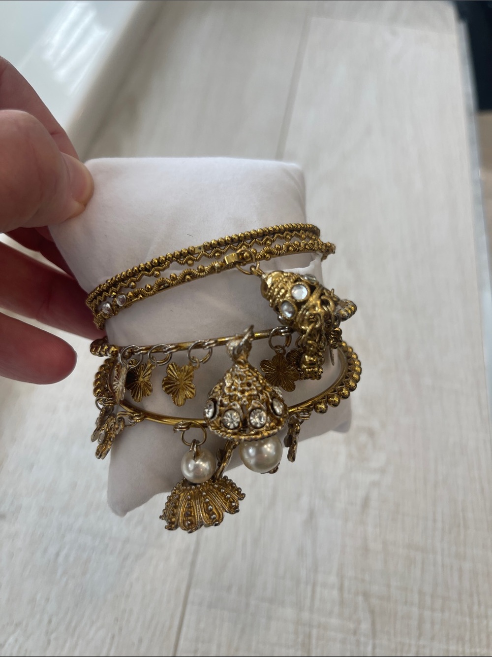 All 4 Vintage Gold Charm Pearl Drop Women's Bracelet Set